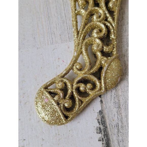 Golden glitter stocking spiral ornament Xmas decor - Picture 2 of 9